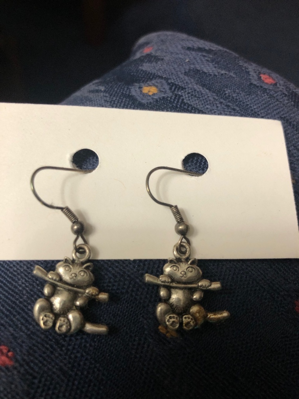 Pewter looking cat earring